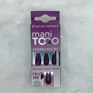 3/$12 Salon Perfect Mani To Go Reusable Nail Set w Glue/Travel Pouch in Purple